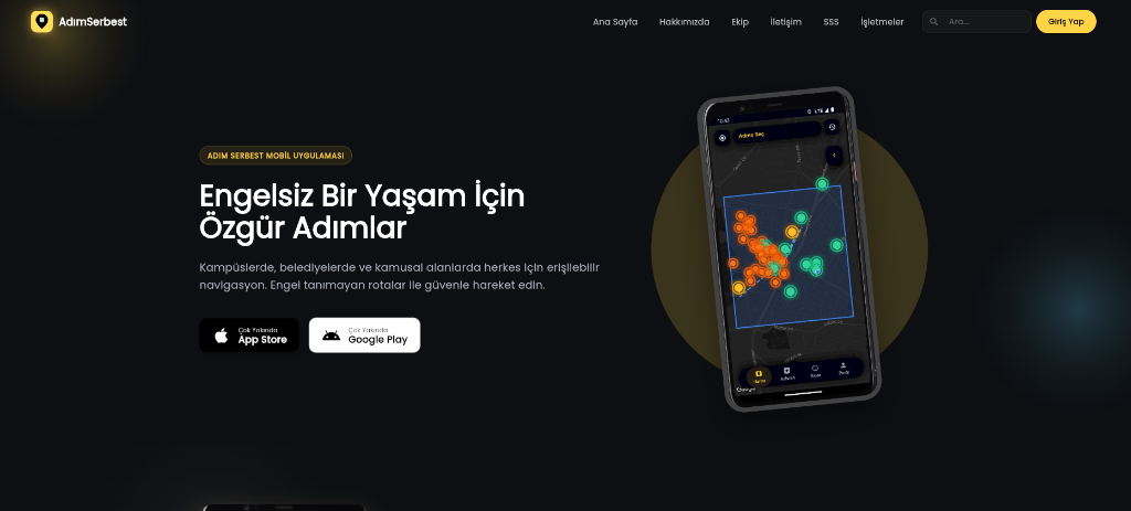 AdımSerbest mobil navigasyon ve rota optimizasyonu gerçek ekran görüntüsü
